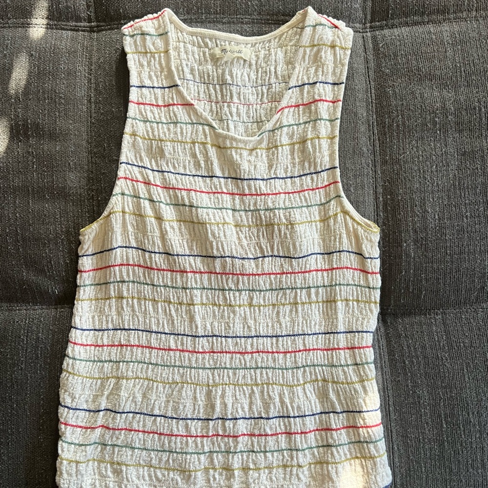 Madewell Texture & Thread Rainbow-Stitch Smocked Tank Top